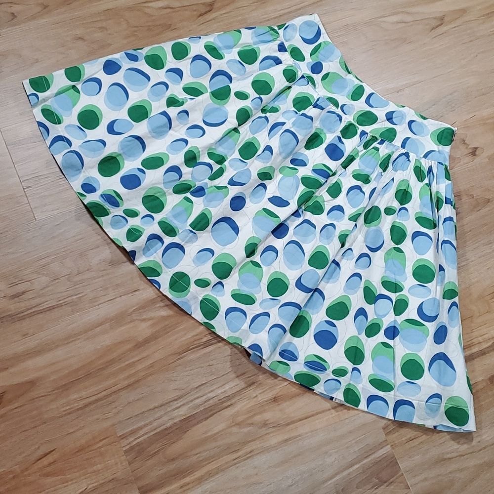 🔺️Picnic White Skirt w/Blue & Green Circle Print Size 6